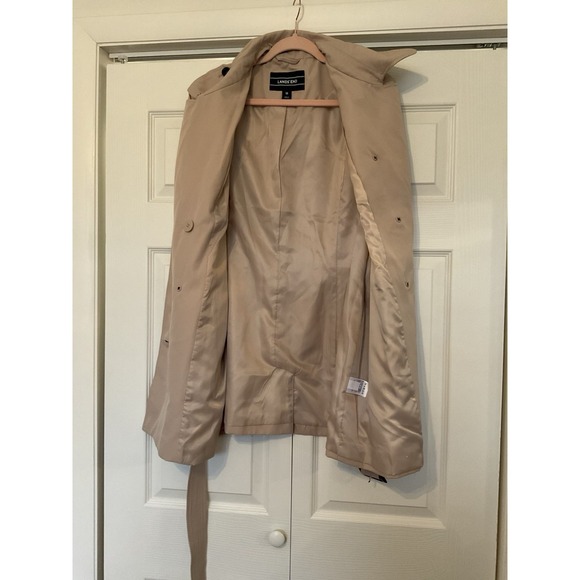 Lands' End Tan Rain Trench Coat Short Double Breasted Belted - Women's Size 18 - Picture 14 of 16